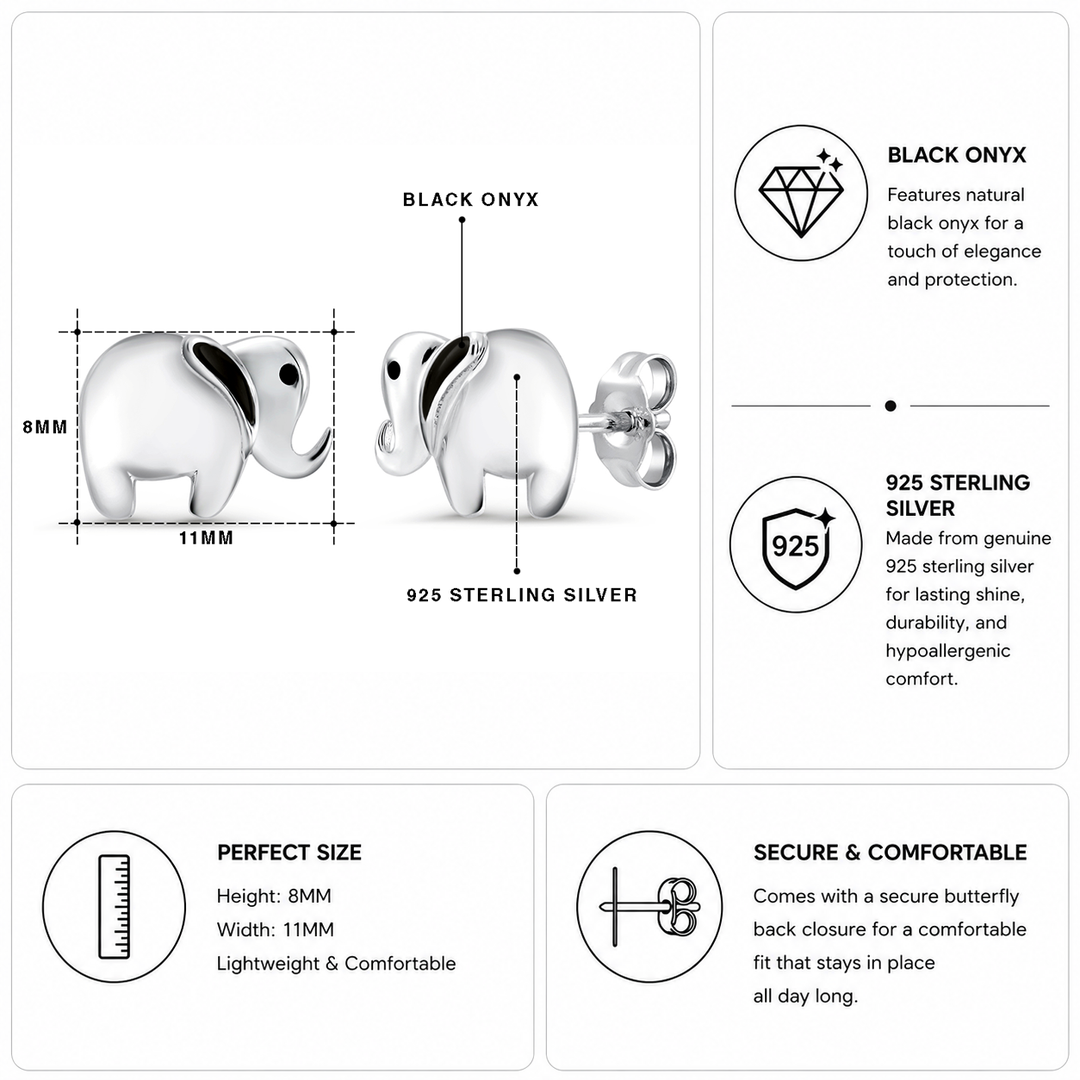 925 Sterling Silver Elephant Stud Earrings, Silver Elephant Earrings, Elephant stud for Gifts, Hypoallergenic Jewellery, Elephant Studs, Animal Jewelry