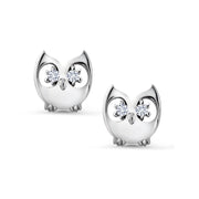 925 Sterling Silver Owl Stud Earrings for Women, Hypoallergenic Small Cute Animal Studs with AAA Cubic Zirconia, Minimalist Jewelry Birthday Gift