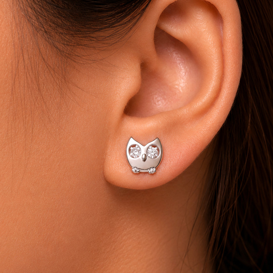 925 Sterling Silver Owl Stud Earrings for Women, Hypoallergenic Small Cute Animal Studs with AAA Cubic Zirconia, Minimalist Jewelry Birthday Gift