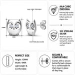 Load image into Gallery viewer, 925 Sterling Silver Owl Stud Earrings for Women, Hypoallergenic Small Cute Animal Studs with AAA Cubic Zirconia, Minimalist Jewelry Birthday Gift