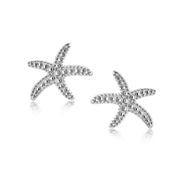 925 Sterling Silver Starfish Stud Earrings for Women, Hypoallergenic Dainty Textured Sea Star Studs, Ocean Beach Themed Jewelry Summer Gift