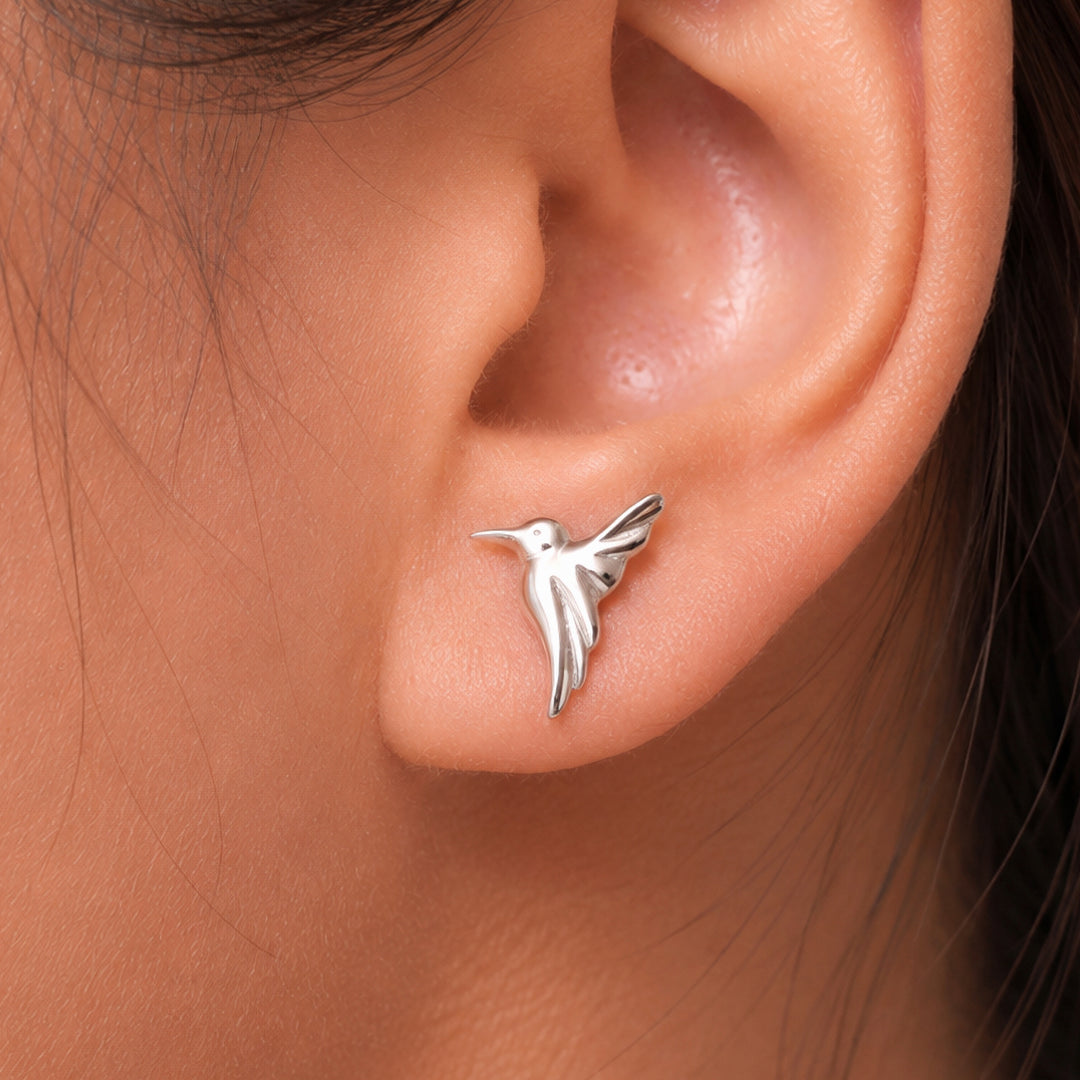 925 Sterling Silver Hummingbird Stud Earrings for Women Girls, Hypoallergenic Small Dainty 3D Bird Studs, Minimalist Animal Nature Jewelry Gift