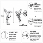 Load image into Gallery viewer, 925 Sterling Silver Hummingbird Stud Earrings for Women Girls, Hypoallergenic Small Dainty 3D Bird Studs, Minimalist Animal Nature Jewelry Gift