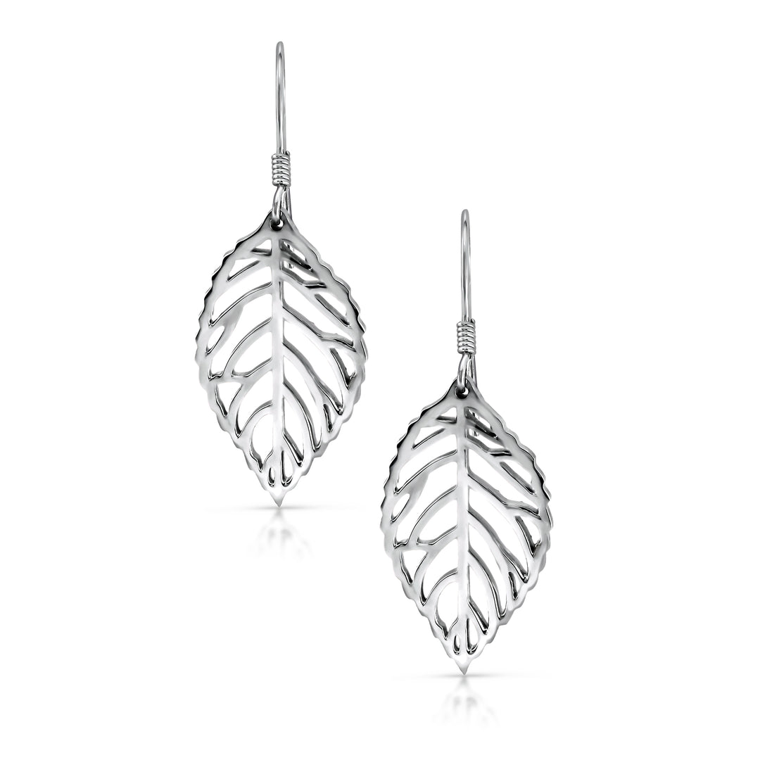 925 Sterling Silver Leaf Earrings, Dangle Earrings, , Silver Leaf fishhook Earrings, Leaf Dangle Earrings, Fall Dangle Jewelry, Hypoallergenic Earrings