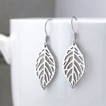 Load image into Gallery viewer, 925 Sterling Silver Leaf Earrings, Dangle Earrings, , Silver Leaf fishhook Earrings, Leaf Dangle Earrings, Fall Dangle Jewelry, Hypoallergenic Earrings

