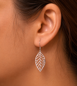 Load image into Gallery viewer, 925 Sterling Silver Leaf Dangle Earrings for Women, Lightweight Hypoallergenic Filigree Drop Earrings, Nature Inspired Bohemian Jewelry Gift