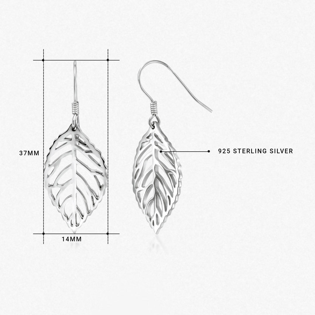 925 Sterling Silver Leaf Earrings, Dangle Earrings, , Silver Leaf fishhook Earrings, Leaf Dangle Earrings, Fall Dangle Jewelry, Hypoallergenic Earrings