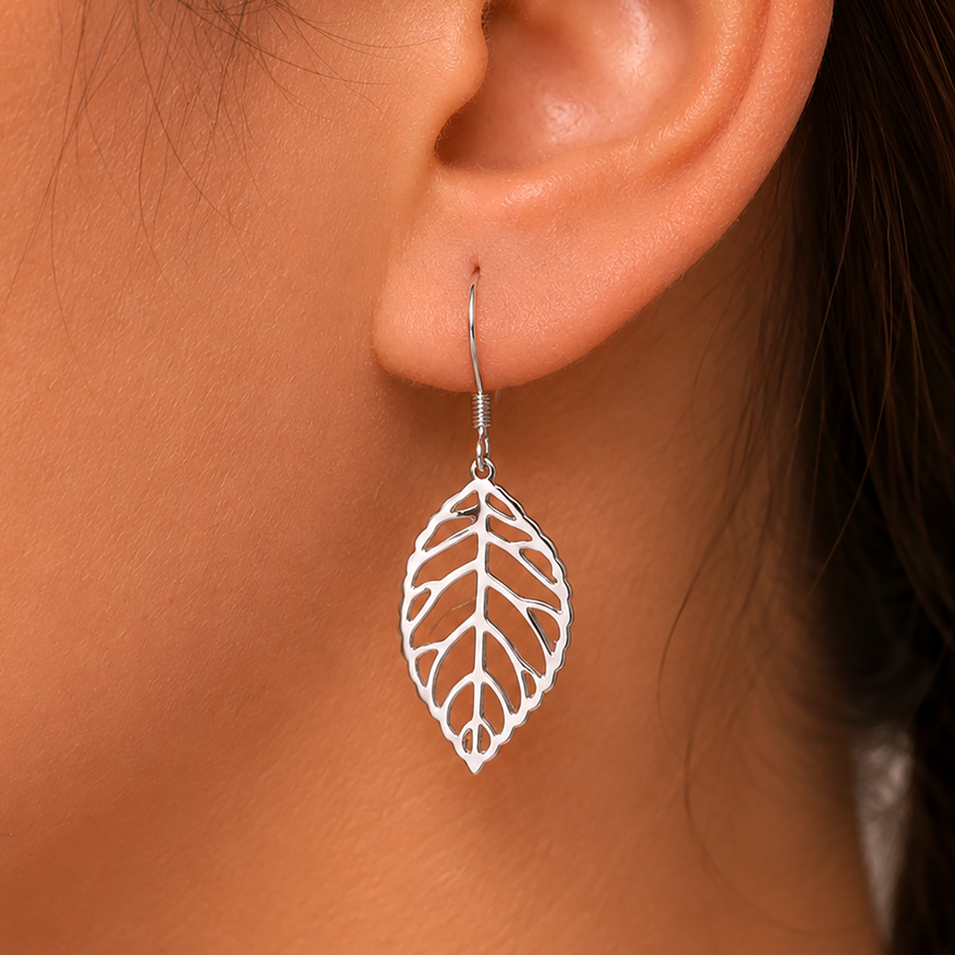 925 Sterling Silver Leaf Dangle Earrings for Women, Lightweight Hypoallergenic Filigree Drop Earrings, Nature Inspired Bohemian Jewelry Gift
