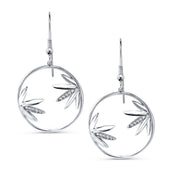 925 Sterling Silver Bamboo Leaf Dangle Earrings for Women, Nature-Inspired Circle Drop Earrings with AAA Cubic Zirconia, Hypoallergenic Lightweight Fishhook Earrings, Zen Jewelry Gift