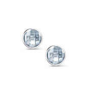 925 Sterling Silver Aqua Blue Crystal Bezel Set Earrings, Round Crystal Bezel Studs, Aqua Blue Crystal Stud Earrings, Silver Bezel Studs, Hypoallergenic Stud Earrings, Classic Stud Earrings