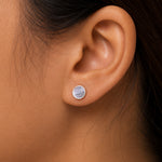 Load image into Gallery viewer, 925 Sterling Silver Aqua Blue Crystal Bezel Set Earrings, Round Crystal Bezel Studs, Aqua Blue Crystal Stud Earrings, Silver Bezel Studs, Hypoallergenic Stud Earrings, Classic Stud Earrings