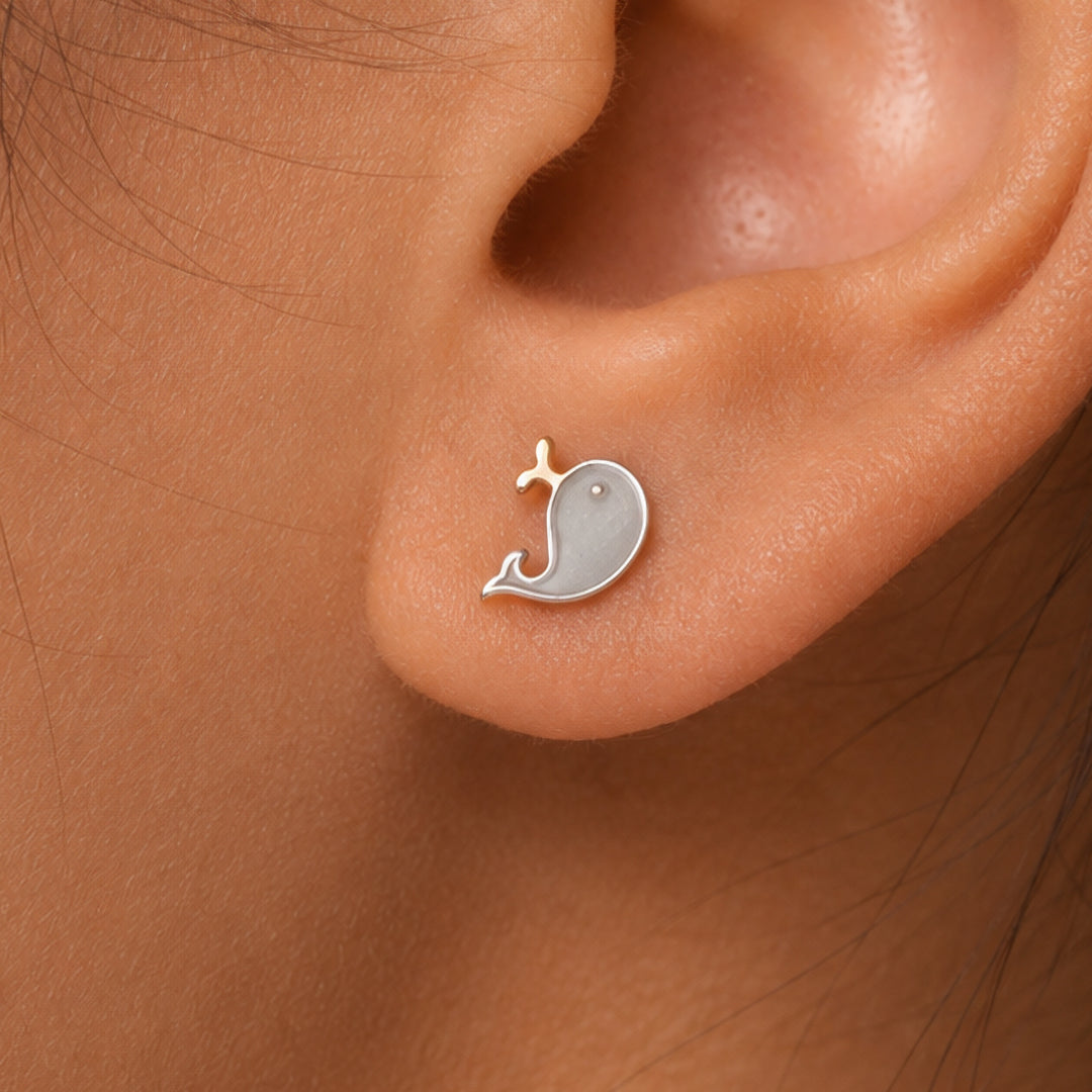 925 Sterling Silver Enamel Dolphin Earrings, Sea life Jewelry, Summer Jewelry, Silver Dolphin Stud Earrings, Dainty Stud Earrings,  Hypoallergenic Studs