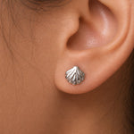 Load image into Gallery viewer, 925 Sterling Silver Scallop Stud Earrings, Scallop Studs, Sea Shell Studs, Sea life Jewelry, Hypoallergenic Studs, Scallop Sea Shell Earrings, Dainty Stud Earrings