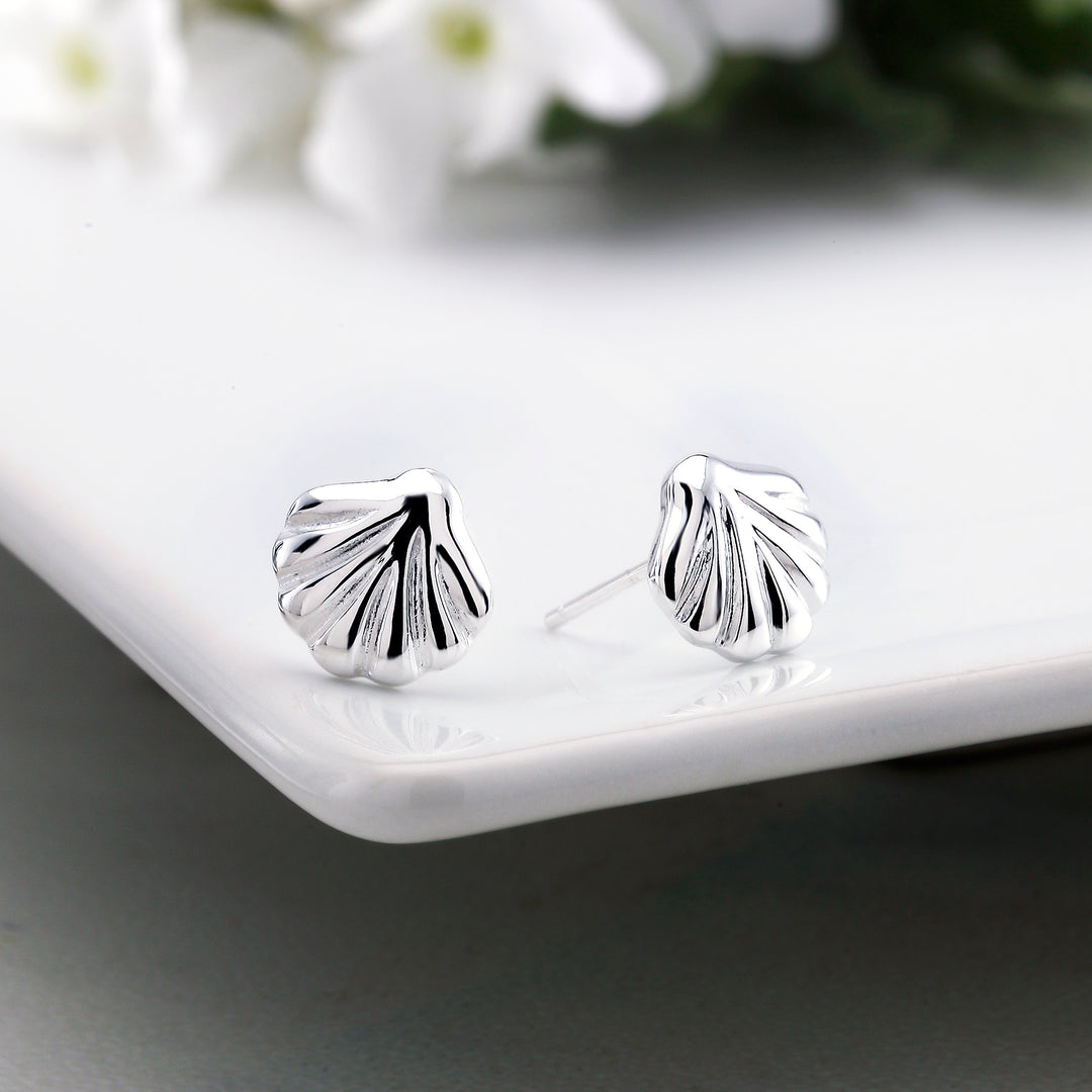 925 Sterling Silver Scallop Stud Earrings, Scallop Studs, Sea Shell Studs, Sea life Jewelry, Hypoallergenic Studs, Scallop Sea Shell Earrings, Dainty Stud Earrings
