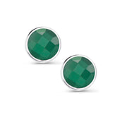 925 Sterling Silver Green Chalcedony Studs Earrings, Simulated Chalcedony Stud Earrings, Bezel Setting Stud Earrings, Hypoallergenic Studs, Classic Jewelry