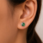 Load image into Gallery viewer, 925 Sterling Silver Green Chalcedony Studs Earrings, Simulated Chalcedony Stud Earrings, Bezel Setting Stud Earrings, Hypoallergenic Studs, Classic Jewelry