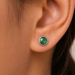 Load image into Gallery viewer, 925 Sterling Silver Green Chalcedony Studs Earrings, Simulated Chalcedony Stud Earrings, Bezel Setting Stud Earrings, Hypoallergenic Studs, Classic Jewelry