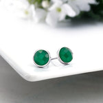 Load image into Gallery viewer, 925 Sterling Silver Green Chalcedony Studs Earrings, Simulated Chalcedony Stud Earrings, Bezel Setting Stud Earrings, Hypoallergenic Studs, Classic Jewelry