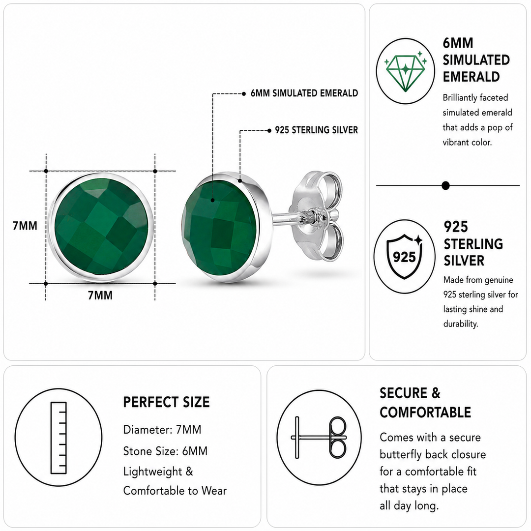 925 Sterling Silver Green Chalcedony Studs Earrings, Simulated Chalcedony Stud Earrings, Bezel Setting Stud Earrings, Hypoallergenic Studs, Classic Jewelry