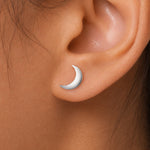 Load image into Gallery viewer, 925 Sterling Silver Crescent Moon Stud Earrings for Women | Dainty Minimalist Hypoallergenic Celestial Jewelry | Cute Small Moon Studs for Girls