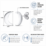Load image into Gallery viewer, 925 Sterling Silver Crescent Moon Stud Earrings for Women | Dainty Minimalist Hypoallergenic Celestial Jewelry | Cute Small Moon Studs for Girls