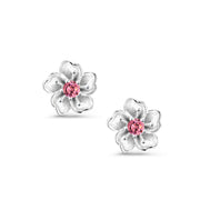 925 Sterling Silver Cherry Blossoms Stud Earrings, Blossoms Earrings, Pink Cz Flower Stud Earrings, Blossoms Flower Charm Earrings, Hypoallergenic Flower Studs, Floral Jewelry