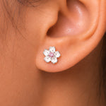 Load image into Gallery viewer, 925 Sterling Silver Cherry Blossoms Stud Earrings, Blossoms Earrings, Pink Cz Flower Stud Earrings, Blossoms Flower Charm Earrings, Hypoallergenic Flower Studs, Floral Jewelry