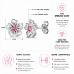Load image into Gallery viewer, 925 Sterling Silver Cherry Blossoms Stud Earrings, Blossoms Earrings, Pink Cz Flower Stud Earrings, Blossoms Flower Charm Earrings, Hypoallergenic Flower Studs, Floral Jewelry