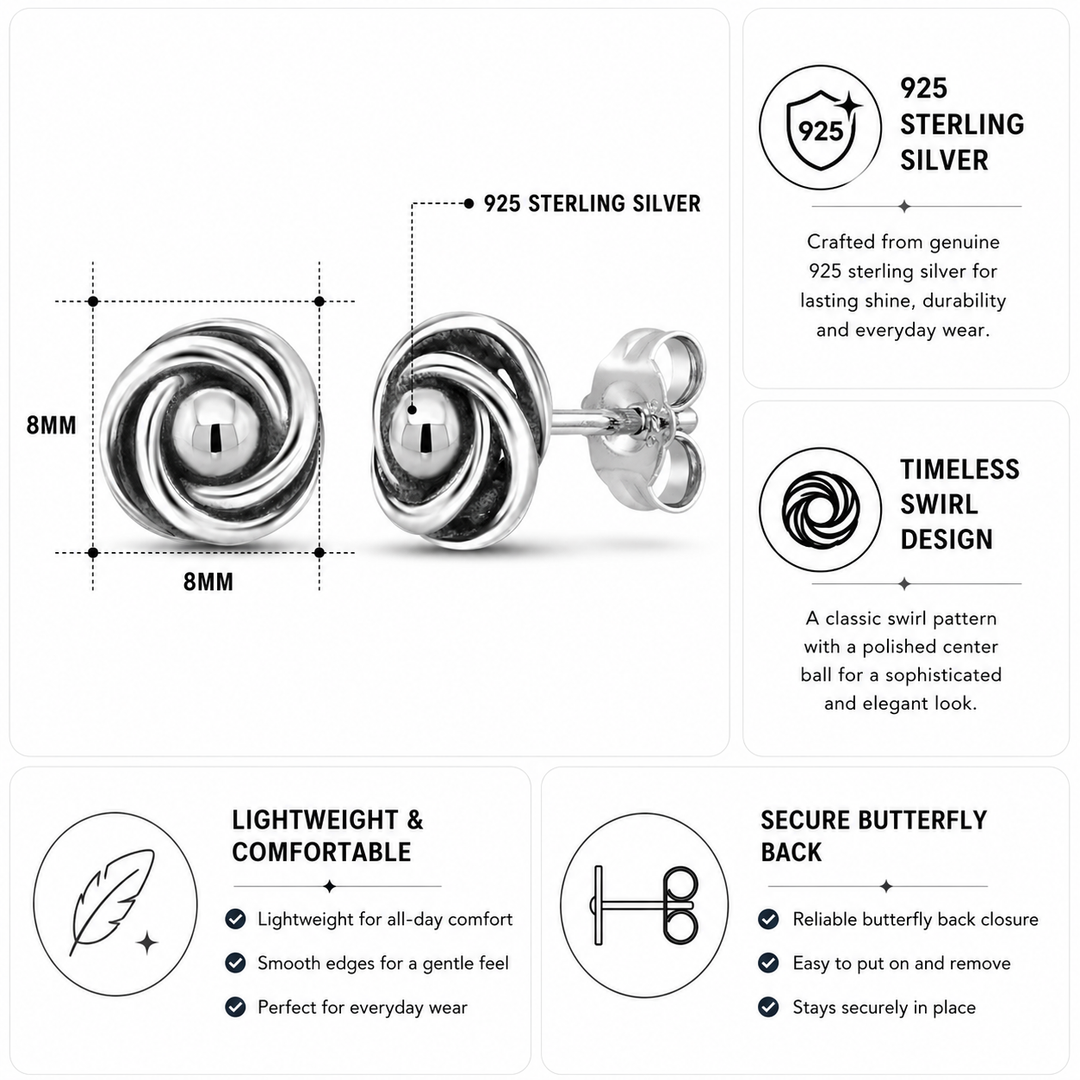 925 Sterling Silver Love Knot Stud Earrings for Women | Classic Infinity Rose Knot Studs | Hypoallergenic Jewelry Gift for Her