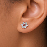 Load image into Gallery viewer, 925 Sterling Silver Flower CZ Stud Earrings,  Sparkly Cz Stud Earrings, Friction Back Studs, Hypoallergenic Studs, Daily wear Studs