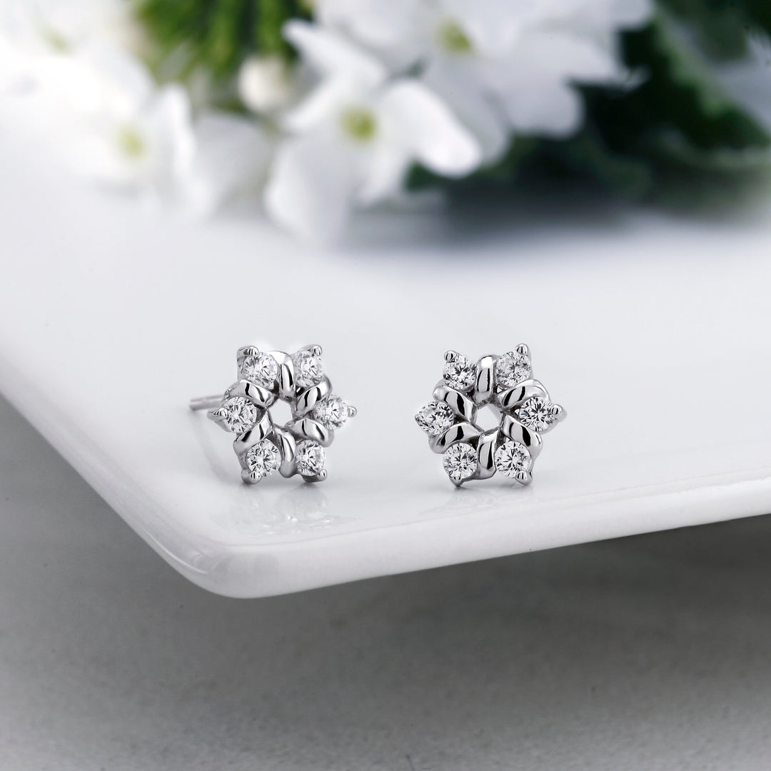 925 Sterling Silver Flower CZ Stud Earrings,  Sparkly Cz Stud Earrings, Friction Back Studs, Hypoallergenic Studs, Daily wear Studs