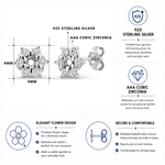 Load image into Gallery viewer, 925 Sterling Silver Flower CZ Stud Earrings,  Sparkly Cz Stud Earrings, Friction Back Studs, Hypoallergenic Studs, Daily wear Studs