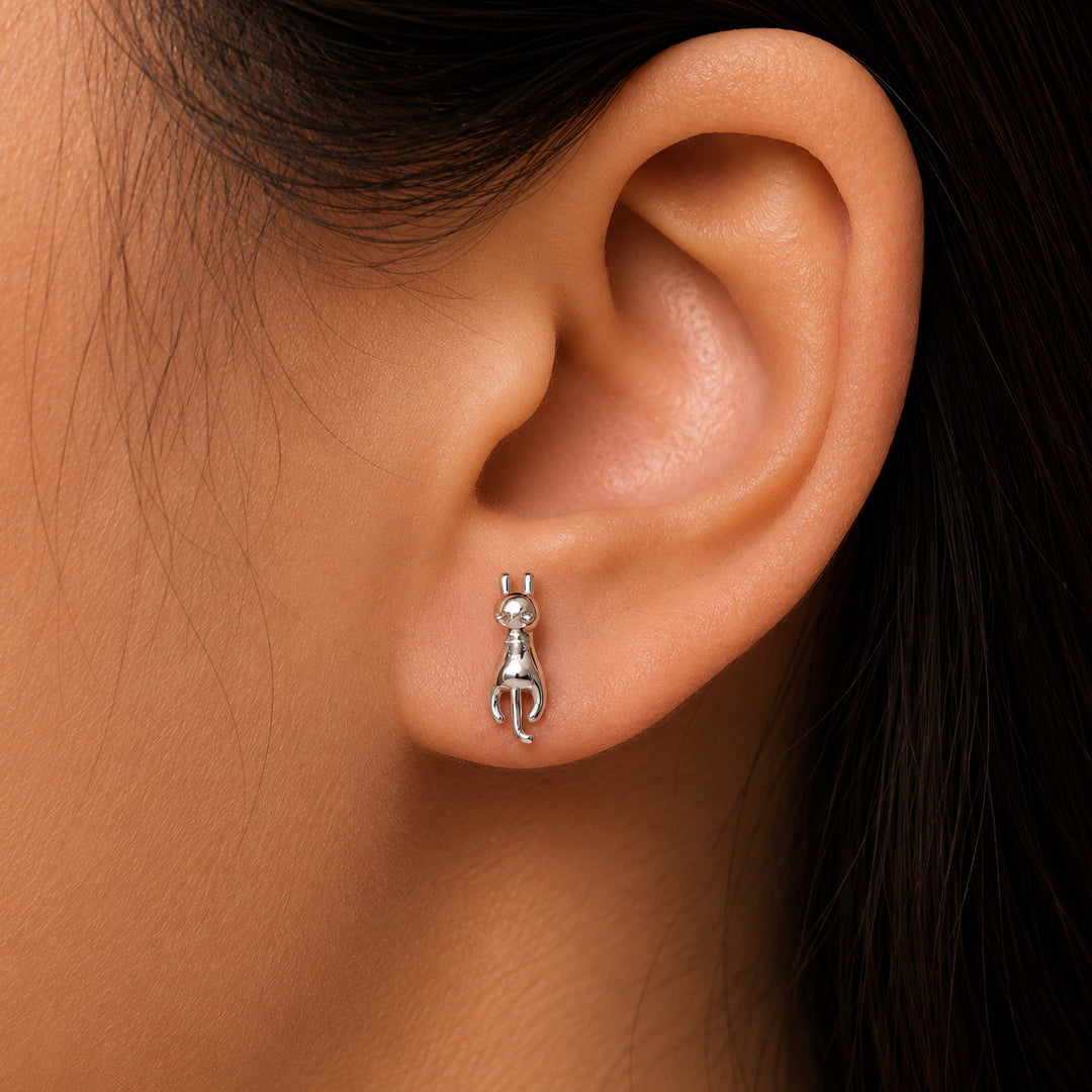 925 Sterling Silver Kitten Stud Earrings,  Hypoallergenic Stud Earrings, Tiny Stud Earrings, Dainty Stud Earrings