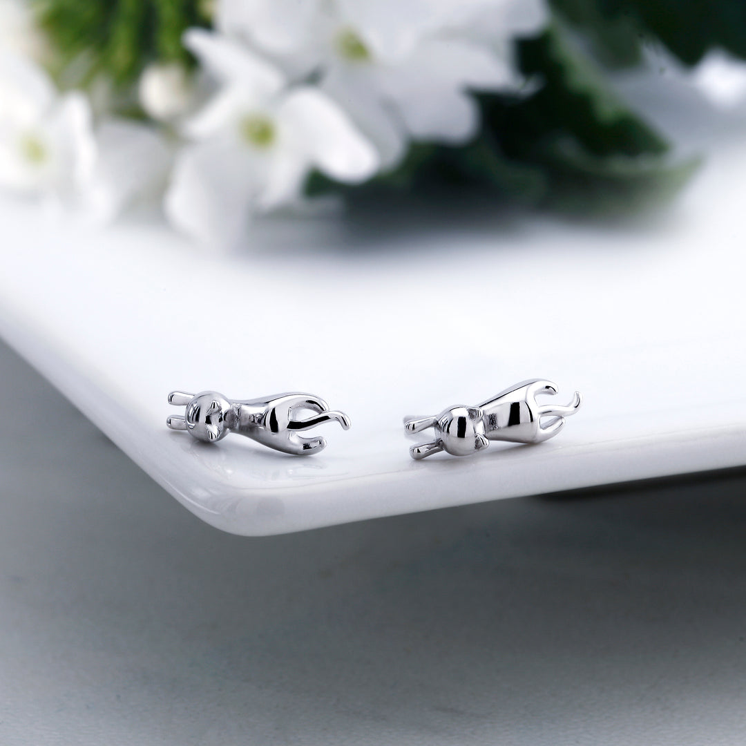 925 Sterling Silver Kitten Stud Earrings,  Hypoallergenic Stud Earrings, Tiny Stud Earrings, Dainty Stud Earrings