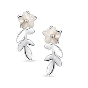 925 Sterling Silver  Flower With Leaf Stud Earrings, Mother Pearl Flower Stud Earrings, Flower Earrings, Hypoallergenic Flower Earrings, Floral Earrings