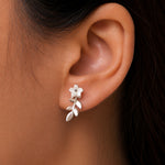 Load image into Gallery viewer, 925 Sterling Silver  Flower With Leaf Stud Earrings, Mother Pearl Flower Stud Earrings, Flower Earrings, Hypoallergenic Flower Earrings, Floral Earrings