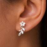 Load image into Gallery viewer, 925 Sterling Silver  Flower With Leaf Stud Earrings, Mother Pearl Flower Stud Earrings, Flower Earrings, Hypoallergenic Flower Earrings, Floral Earrings