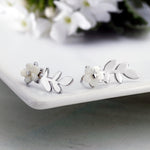 Load image into Gallery viewer, 925 Sterling Silver  Flower With Leaf Stud Earrings, Mother Pearl Flower Stud Earrings, Flower Earrings, Hypoallergenic Flower Earrings, Floral Earrings