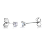 14k Solid White Gold Tiny Stud Earrings for Women Men, 2mm Round Cubic Zirconia Hypoallergenic Minimalist Studs, Dainty Cartilage & Second Hole Jewelry