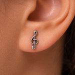 Load image into Gallery viewer, 925 Sterling Silver Music Note Studs, Minimalist Note Studs, Tiny Note Stud Earrings, Music Note Studs, Note Studs, Dainty Studs, Friction Back Studs, Hypoallergenic Studs