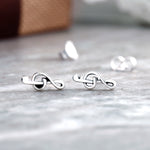 Load image into Gallery viewer, 925 Sterling Silver Music Note Studs, Minimalist Note Studs, Tiny Note Stud Earrings, Music Note Studs, Note Studs, Dainty Studs, Friction Back Studs, Hypoallergenic Studs
