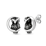 925 Sterling Silver Owl On The Moon Studs, Silver Owl Studs, Dainty Owl Studs, Oxidize Studs, Owl On The Moon Studs, Hypoallergenic Stud Earrings