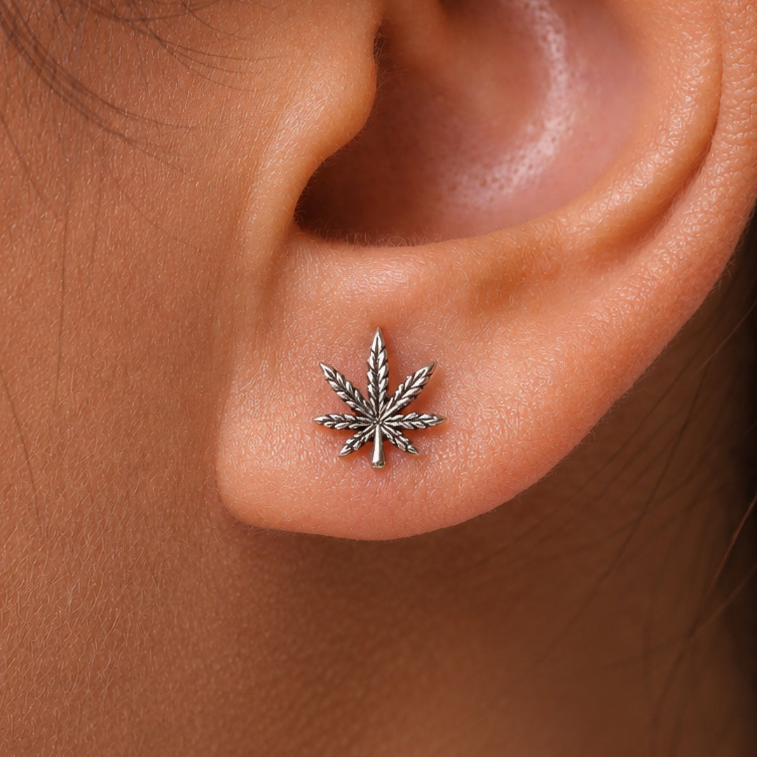 925 Sterling Silver Leaf Stud Earrings, Leaf Jewelry, Silver Jewelry, Oxidize Studs, Hypoallergenic Studs