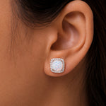 Load image into Gallery viewer, 925 Sterling Silver Opal Halo Earrings, Square Shaped Halo Stud Earrings, Sparkling Cz Stud Earrings