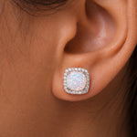 Load image into Gallery viewer, 925 Sterling Silver Opal Halo Earrings, Square Shaped Halo Stud Earrings, Sparkling Cz Stud Earrings