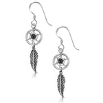 Load image into Gallery viewer, 925 Sterling Silver Dream Catcher Earrings, Onyx Dream Catcher Feather Earrings, Dream Catcher Earrings, Bohemian Free Spirit Jewelry, Oxidize  Dangle Jewelry, Fish Hook Earrings, Hypoallergenic Earrings
