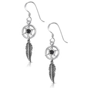 925 Sterling Silver Dream Catcher Earrings, Onyx Dream Catcher Feather Earrings, Dream Catcher Earrings, Bohemian Free Spirit Jewelry, Oxidize  Dangle Jewelry, Fish Hook Earrings, Hypoallergenic Earrings