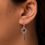Load image into Gallery viewer, 925 Sterling Silver Dream Catcher Earrings, Onyx Dream Catcher Feather Earrings, Dream Catcher Earrings, Bohemian Free Spirit Jewelry, Oxidize  Dangle Jewelry, Fish Hook Earrings, Hypoallergenic Earrings