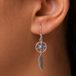 Load image into Gallery viewer, 925 Sterling Silver Dream Catcher Earrings, Dream Catcher Earrings, Turquoise Dream Catcher Feather Earrings, Dream Catcher Earrings, Oxidize Feather Earrings, Silver Feather Earrings, Fish Hook Dangle Earrings, Hypoallergenic Earrings