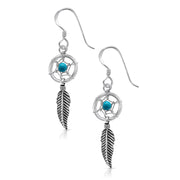 925 Sterling Silver Dream Catcher Earrings, Dream Catcher Earrings, Turquoise Dream Catcher Feather Earrings, Dream Catcher Earrings, Oxidize Feather Earrings, Silver Feather Earrings, Fish Hook Dangle Earrings, Hypoallergenic Earrings